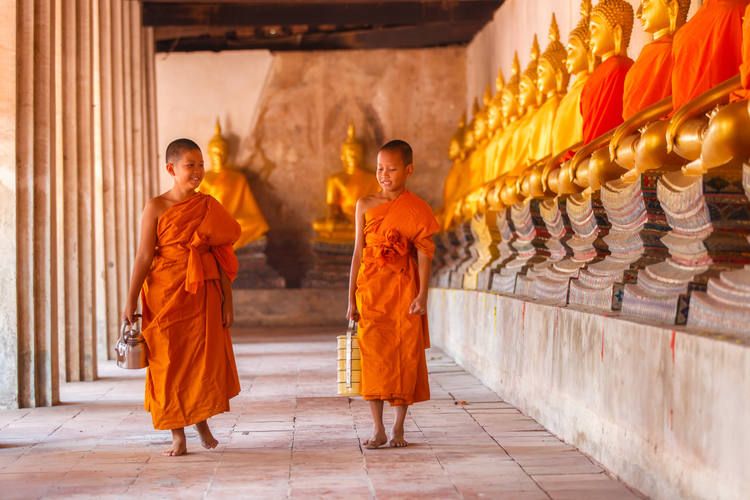 I monaci in Ayutthaya Historical Park